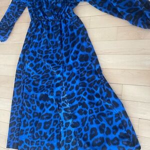 SHEIN Blue and Black Leopard Print Long Sleeve Dress
